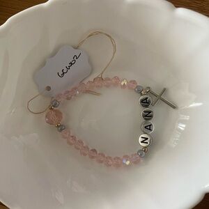 ♥️Pink Beaded Nana Bracelet with Cross Charm single
